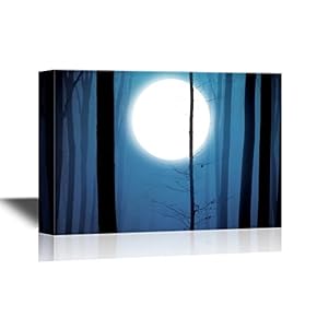 Canvas Wall Art - Bright Full Moon Viewed Through The Woods - Gallery Wrap Modern Home Art | Ready to Hang - 12x18 inches