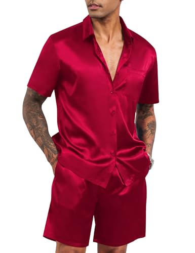LecGee Mens Satin Set Red XL