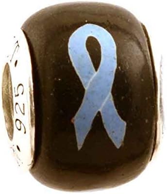 Light Blue Awareness Ribbon Prostate Cancer Lymphedema Scleroderma Bead Charm for Add-A-Bead Bracelets Clay & Sterling Silver by MAYselect
