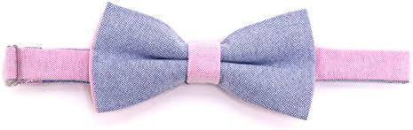 Men's Pastel Colored Cotton Bow Tie, Dark Blue and Pink