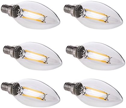 5w Daylight LED Filament Candelabra Bulb Dimmable B10 Bullet Top E12 Candelabra 35w Incandescent Replacement LED Filament Bulb 6-Pack