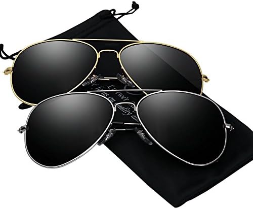 2 Pack of Polarized Sunglasses for Men Aviator Metal UV 400 Lens Protection