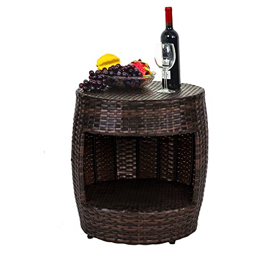 Sundale Outdoor 2 Tier Small Side Table Patio Rattan End Table 17 Inch