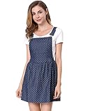Allegra K Women Dots Pattern Denim Overall Dress Dark Blue L