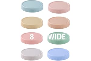 8 Pack Wide Mouth Mason Jar Lids for Ball, Kerr Jars and More, Colored Plastic Reusable Canning Tops with Silicone Rings, Foo