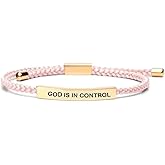 Blue Drop God Is In Control Inspirational Bracelets for Women Men Christian Faith Bracelets Handmade Letter Braided Bracelet Adjustable Stainless Steel Christmas Birthday Gifts Jewelry