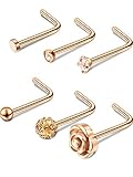Frienda 6 Pieces 20G Stainless Steel Rose Ball Round Diamond CZ Nose Stud Rings L Shaped Labret Bone Body Piercing Jewelry (Rose Gold)