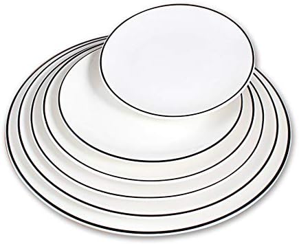ZGCP Ceramic Tableware Black line Creative Steak Dish Shallow Dish Snack Plate Dish Bone Plate Black line Platter 10 inch