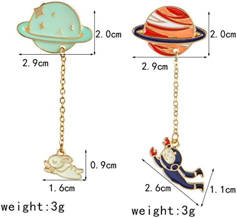 Xumengwu 2 Style Galaxy Saturn Planet Astronaut Rabbit Brooch Pins With Chain Lovers Unisex Jewelry