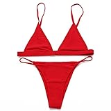 RELTANGL Women's Bikini Halter Top Tie Side Bottom Swimwear Bikini Set, Red, Small