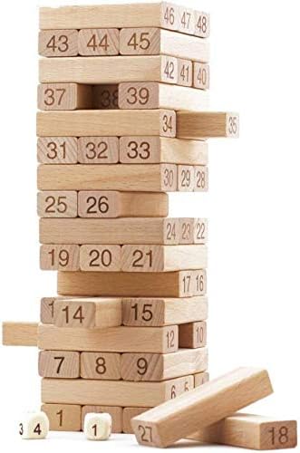 Akrobo Wooden Blocks 4 Dices 51 PC Tumbling Tower Stacking Game