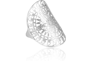 PANOPLY Solid 925 Sterling Silver Filigree Mandala Ring for Women (8.5, White Rhodium)