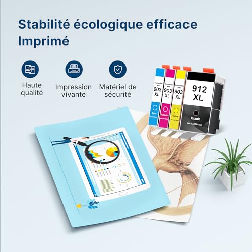 Cartouche 912 912 XL Compatible pour HP 912 912XL Cartouche pour HP OfficeJet Pro 8022e 8024e 8020e 8022 8024 8020 8023 OfficeJet 8014e 8012e 8012 8010 8014 8015 8017 pour HP 912xl Pack de 4