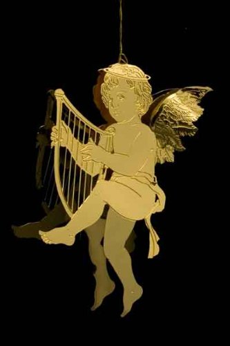 Angel & Harp Christmas Tree Ornament - Brass