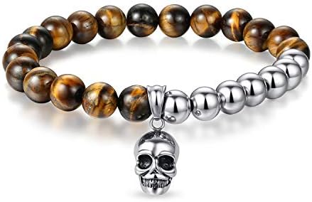 JSstudio Mens Bracelet Beads, Original Design Handmade Semi Precious Healing Stones Shamballa Beaded Bracelets Gifts for Men Unisex, Halloween Jewelry