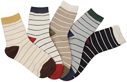 FloraKoh Women Cotton Crew Casual Socks 5pairs Pack (Striped)