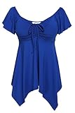 Meaneor Women's Plus Size Slimming V-neck Smocked Empire Waist Top Blouse Tshirt Blue XL