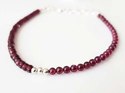 Pink Garnet Bracelet Round Roundel Bracelet for women Sterling Silver January Birthstone Crystal Healing Jewelry