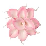 Calla Lily Bridal Wedding Bouquets with Latex Real Touch 10 Stems Artificial Flower Bouquets for Home/Wedding/Party Decor (LightPink)