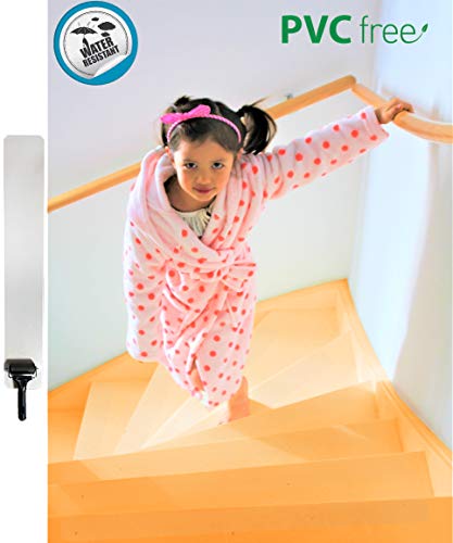 Stair Treads Non-Slip Tape Anti Skid Clear Grip Adhesive Step Cover Strips Indoor Wood Safety Floor Dog Kids Pet Waterproof Transparent PVC Free Staircase Hardwood (15 Pieces of 24x6 inches + Roller)