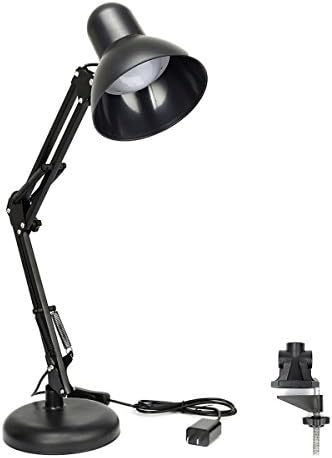 YLISAE NRAE LED Desk Lamp Classic Architect Clamp-on Base Table light Multi-Joint Swing Flexible Arm C-Clamp and Base desk light Black Metal Finish (Black)