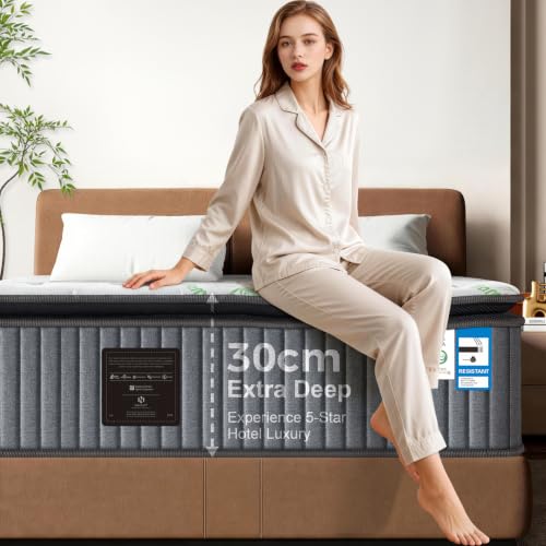 NineLan Luxe Pillow Top Small Single Mattress 2FT6, Orthopaedic Hybrid 7-Zone Pocket Sprung Mattres…