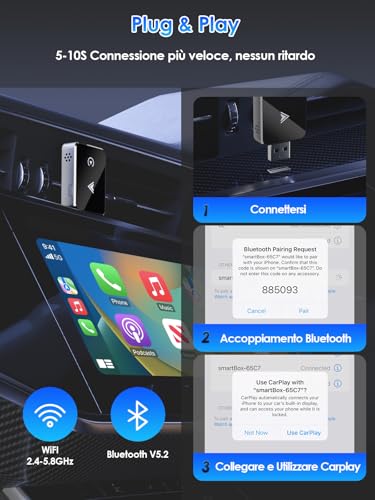 2-in-1 Wireless Adapter for CarPlay & Android Auto - Upgrade 2026, Wireless USB/Type-C Adapter, Fast and Stable Connection Without Delays, Compatible with iOS 10+ and Android 11+