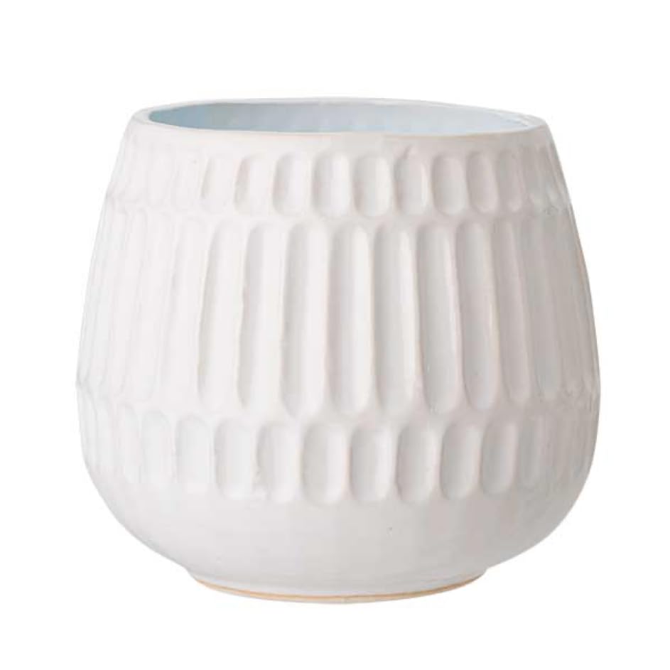Nordring Ceramic Flower Pot Riff - colorful Planter, Pot for plants, sukkulents Size L (16,5 cm ø) Dia 6,5'', Stoneware, white