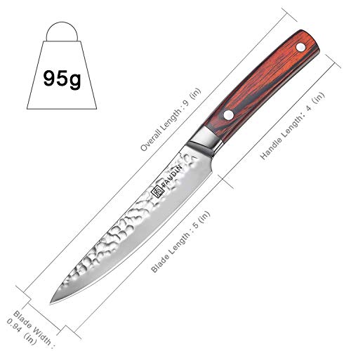 Utility Knife 5 Inch, PAUDIN Pro Kitchen Knife High Carbon German Stainless Steel 7Cr17Mov Hammered Pattern, Sharp Knife with Ergonomic Pakka Wood Handle with Gifted Box - Thumbnail 6