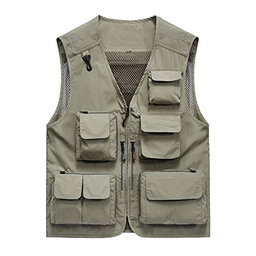 Angel Weste Für Herren,Herren Sommer Outdoor Plus Size Schnelltrocknende Angeljacke Weste Khaki Camping Jagd Angeln…