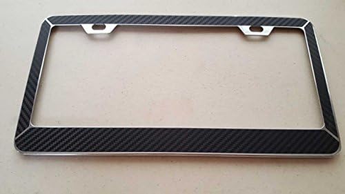 Ryomamoto Stainless Steel Black Carbon Fiber Style Chrome License Frame