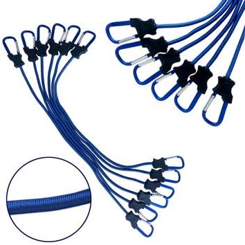 Typhon East Bungee Cords with Carabiner Hooks (Set of 6) | 30" Heavy Duty Tie Downs | UV Treated Straps with Durable Latex Core | Cord Ties for Tarp, Truck Rack, Camping Accessories and More (Blue)