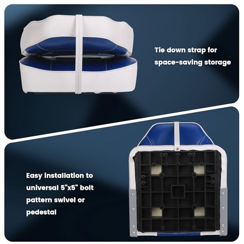 2 Pack High Back Folding Fishing Boat Seats, Fold-Down Boat Chairs with Thickened Sponge Padding and Hinges, Stainless Steel Screws Included, Fits Sightseeing Boats Speedboats Canoes, Blue