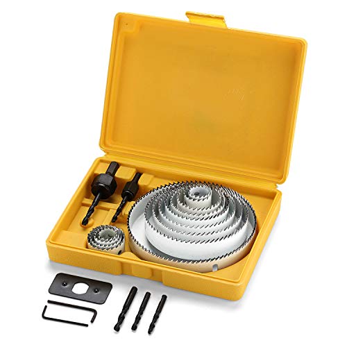 21pcs carbon Steel Hole Saw Sets kit,Normal Wood, Plywood, Drywall, PVC Board and Plastic Plate, Hole Saws with Mandrels, Hex Key and Install Plate, Cut Diameter 3/4"-5" Full Set in Storage Box