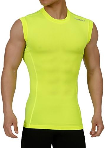 ARMEDES Men's Compression Premium Super Dry Underlayer Activewear Sleeveless Muscle T-Shirt YELLOW,S