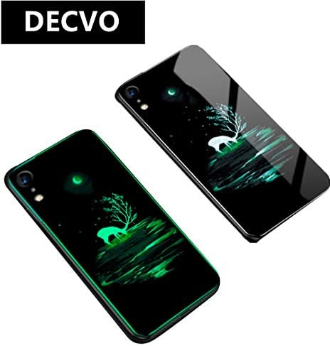 Luminous Fashion Tempered Glass Hybrid Case Back Glow Design Protective Cover Effect TPU Soft Case Ultra Thin Anti-bump Shell Glow In The Dark Fluorescent Cover Compatible iPhone XR Case (Deer)