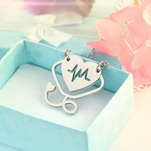 ERAWAN Medical Hollow Heart Stethoscope Cardiogram Doctor Nurse Pendant Chain Necklace EW sakcharn (Silver)