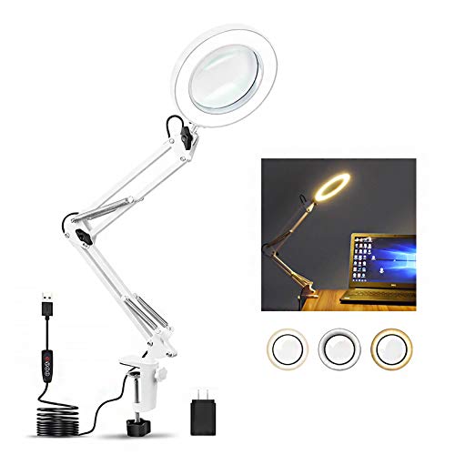 Magnifier Desk Lamp With Large Magnifying Glass Led Lamp 3 Color Modes Lamps Adjustable Arm Lens For Reading Soldering Craft Double Plug 27 2 Inch Pricepulse
