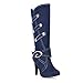 Levory J Women's Slouchy Mid Calf Denim Boots High Heels with Ankle and Top Straps