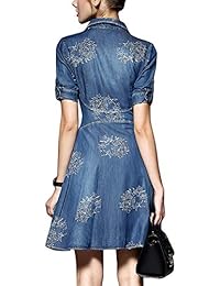 GGUHHU vestido de mezclilla con bordado floral para mujer