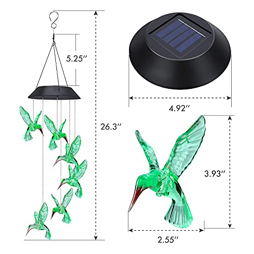 Wind Chimes Solar Hummingbird Winds Chimes Changing Colors Outdoor, Automatically Change Color at Night for Patio Garden Home Décor