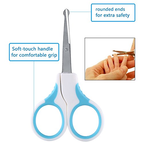 Baby Grooming Kit, 7pcs/Set Safe Hair Comb ToothBrush Nail Clipper Scissors Healthcare Daily Nurse Shower Tool Set with Carry Bag for Unisex Newborn Toddler Infant Girls and Boys Kids (Blue)