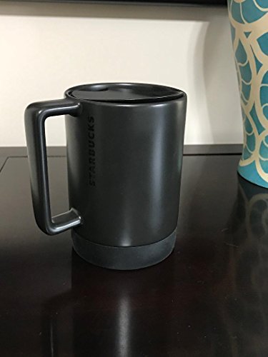 Starbucks Black Ceramic Desktop Mug Silicone Nonslip Bottom with press-in Lid , 14 Fl Oz