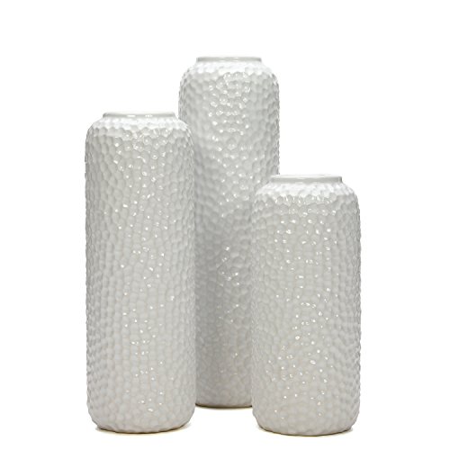 image for Hosley Set of 3 White Ceramic Honeycomb Vase Tall 12 Inch Medium 10 In