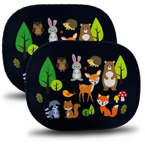 HECKBO® – Zelfklevende autozonneklep (zonder zuignappen) – Zonneklep voor auto’s [2 stuks], Motief: bosdieren, 44x36cm…