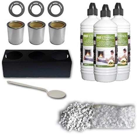 Accessories for fireplace: fuel cans/burners + holder + saving plates + bio ethanol + decorative stones