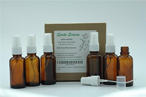 Sprite Science1oz 30ml Amber Round Glass Bottles with White Fine Mist Sprayer for Essential Oils Perfume Mosquito Repellent Travel Makeup Cosmetics DIY Container Protection Leak Proof Lid -pack of 12