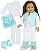 Sophia's Doll Clothing Teal Fur Vest 4pc. Set, fits American Girl Dolls, White Shirt, Doll Fur Vest, White Leggings & Teal Fur Doll Boots