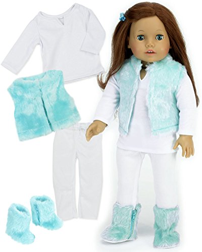 Doll Clothing Teal Fur Vest 4pc. Set by Sophia s, fits Ameri