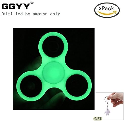 (2 PACK) Hand Spinner, Tri-spinner fidget toy Glowing in the Night, Hand Spinner Finger Spinner EDC Focus / Fidget Spinner ADHD Focus Anxiety Relief Toys for Kids &amp; Adults (White)
